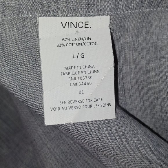 Vince Classic Fit Linen Short Sleeve Button Down Light Grey Shirt - Picture 5 of 5
